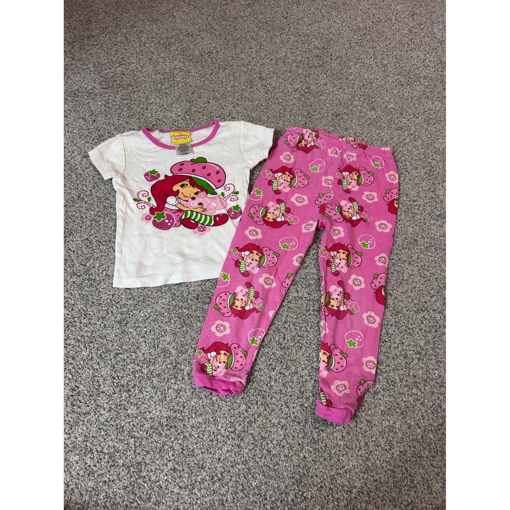 Strawberry Shortcake Toddler Girls 5T Pajama Set Pink White 2 Piece Cotton PJs